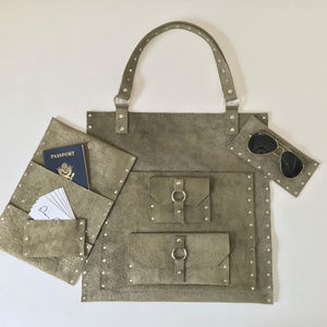 Handmade Green Lamba Leather Utility Travel Tote